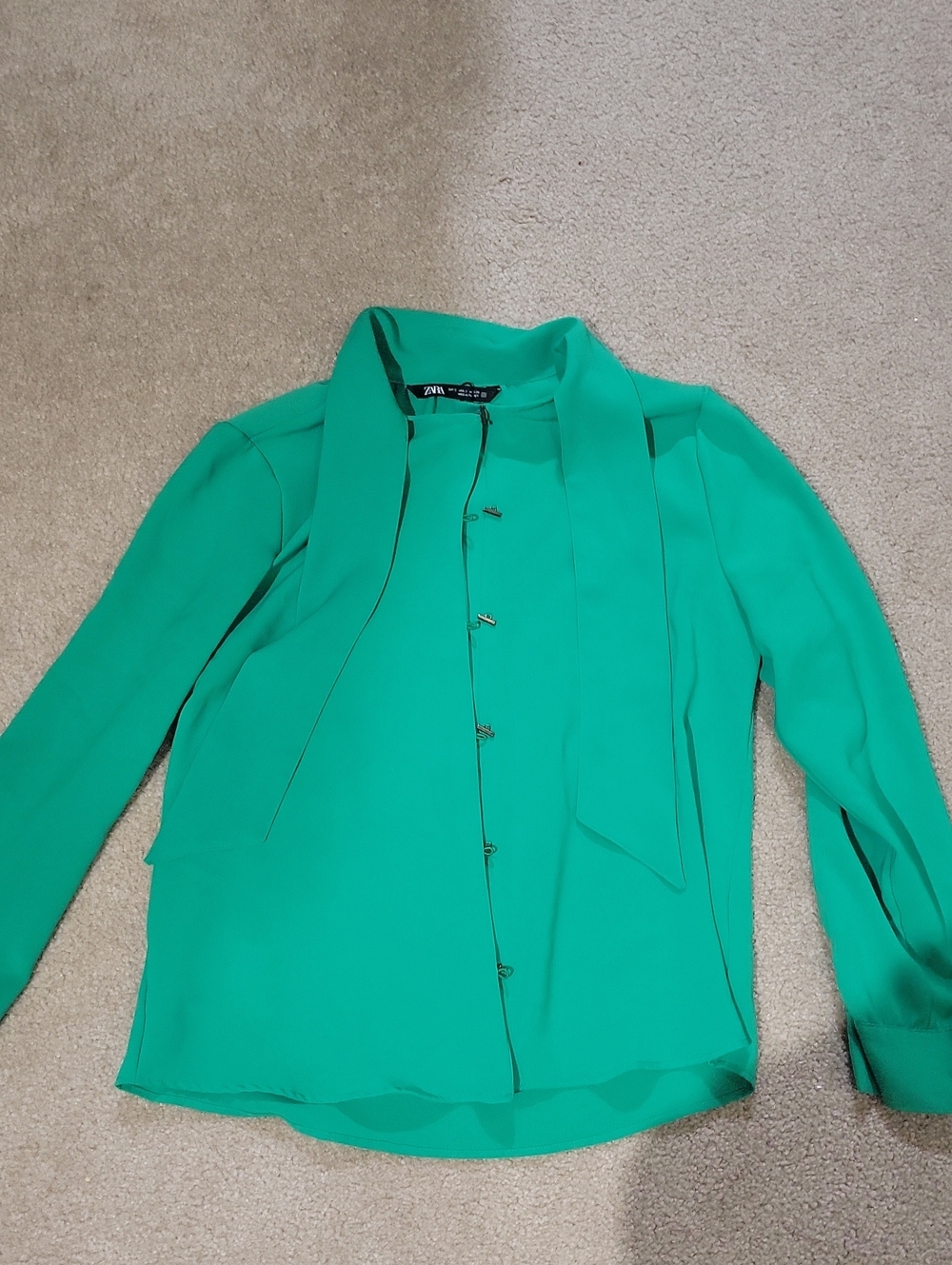 Zara Emerald Tie-Neck Blouse